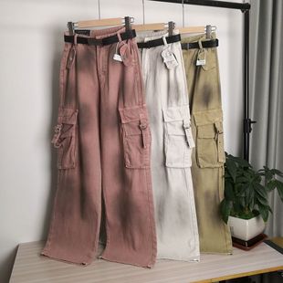女夏季 寬松顯瘦美式 88618扎染工裝 暈染直筒長褲 闊腿牛仔褲 特價