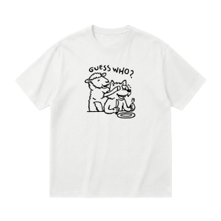 宽松上衣 趣味卡通印花T恤男女同款 GUESS WHO搞笑蒙眼狼纯棉短袖