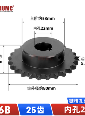 SP06B-25齿3分链轮45钢成品孔带键槽顶丝孔高频淬火发黑配06B链条