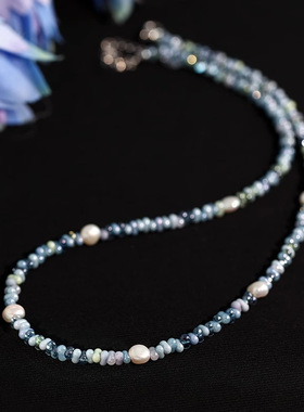 捷克花生米珠项链轻奢小众锁骨链女简约高级感串珠颈链多巴胺饰品