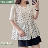 遮肚子不显怀娃娃衫 大码 200斤上衣宽松假两件显瘦孕期 夏装 孕妇装