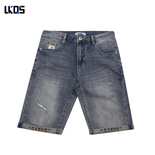 多袋透气青年男 合身直筒中裤 骆克骑士潮牌26夏休闲牛仔短裤 五分裤