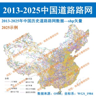 2013-2025年历年中国道路路网shp矢量数据OSM道路数据高速主干道