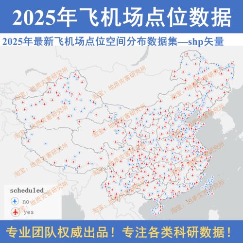 2025年最新全国飞机场空间分布矢量数据集shp矢量GIS出图机场点位