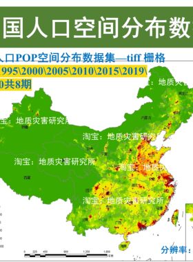 2020年等中国多时期人口POP空间分布公里网数据集gis栅格1KM