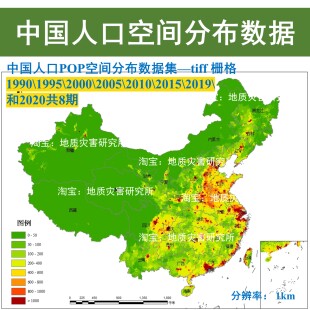 2020年等中国多时期人口POP空间分布公里网数据集gis栅格1KM