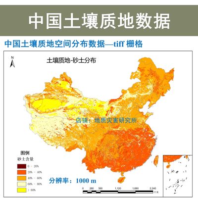 全国中国土壤质地分布栅格数据gis出图土壤质地tiff沙土粉土粘土