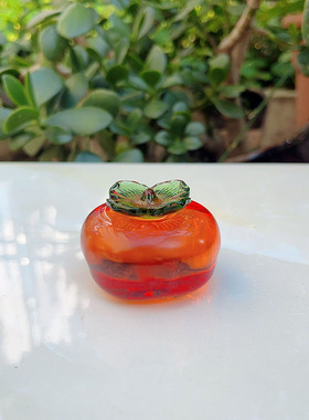 博山琉璃小柿子水晶事事如意办公室摆件创意毛笔书法镇纸压书专用