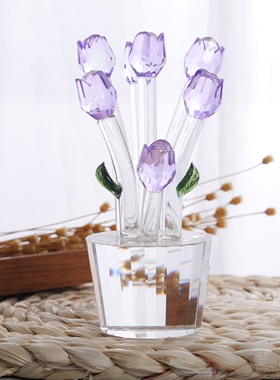 淄博博山水晶琉璃迷你盆栽花办公室绿植小摆件仿真花朵装饰纪念品