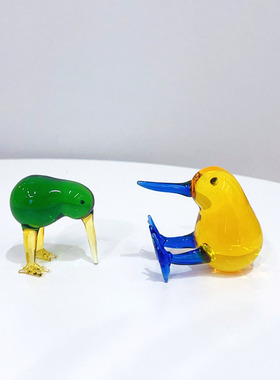 外贸出口琉璃长嘴无翼几维鸟时尚网红水晶玻璃小鸟桌面装饰品摆件