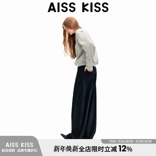 休闲长裤 复古灯芯绒加厚中腰斜纹显瘦廓形弯刀裤 女 Kiss冬季 Aiss