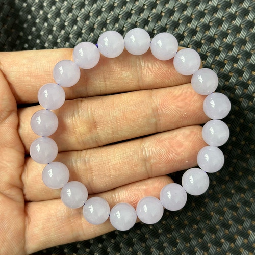 卡10mm 天然和田玉青海料浅冰烟紫19颗圆珠手串保正品支持复检