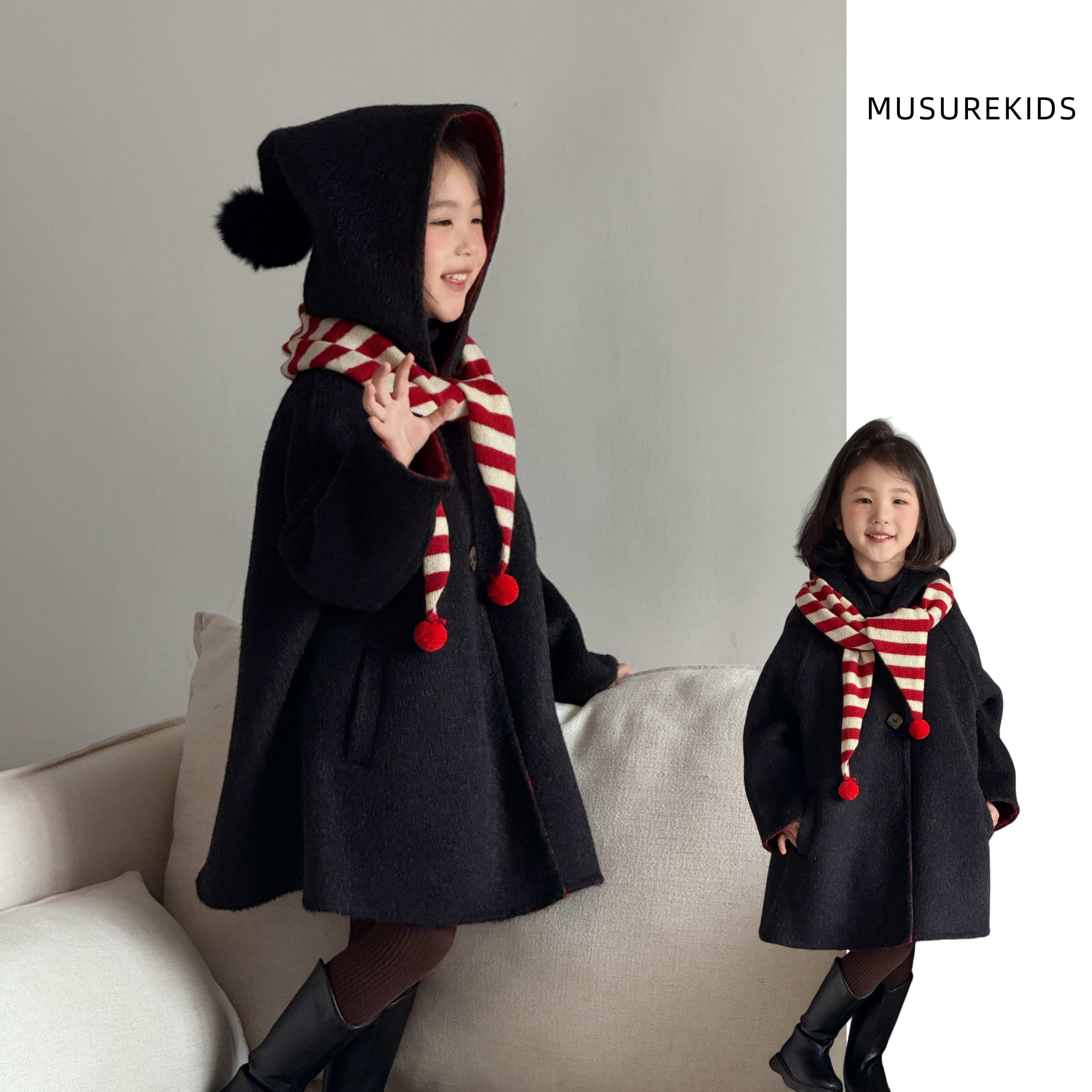 复古100%羊毛儿童双面绒手工大衣女童秋冬氛围感毛呢小个子外套