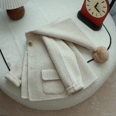 复古文艺女童双面羊毛大衣短款 精灵帽儿童毛呢外套