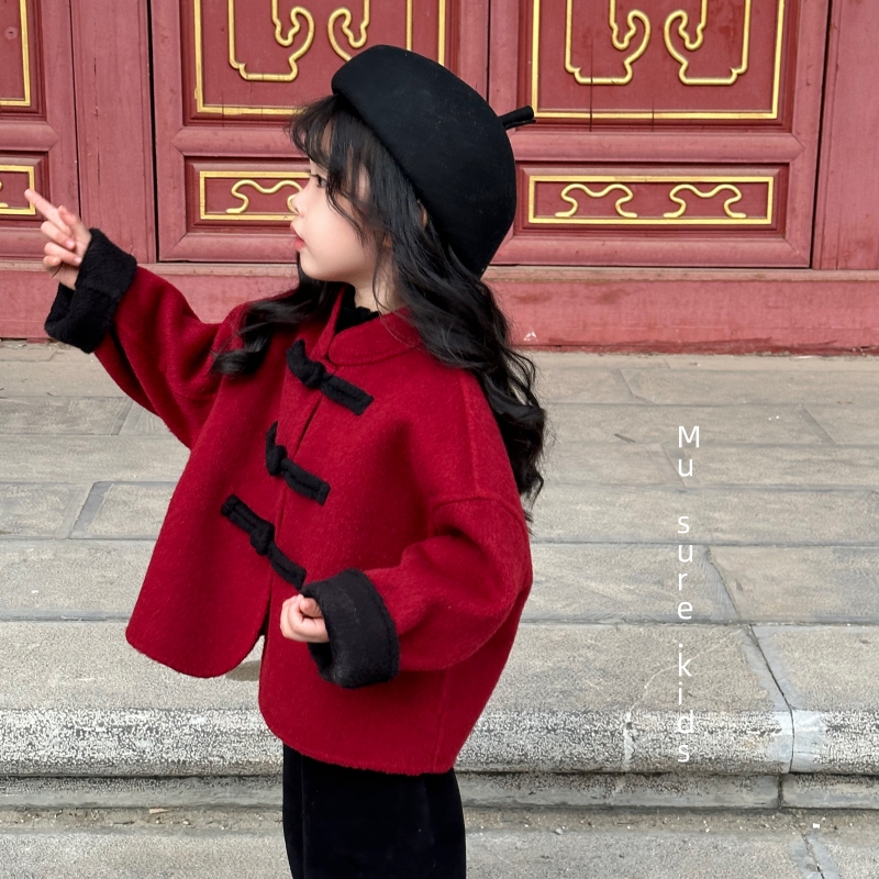 中国风男童双面羊毛短款呢子大衣