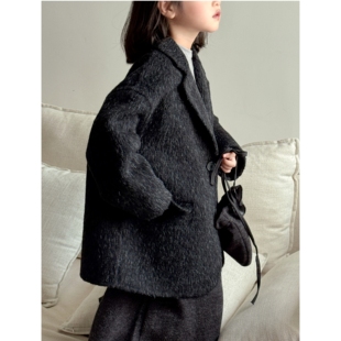 高级深灰混色西装小个子双面羊绒大衣男童女童欧韩宽松羊毛呢外套