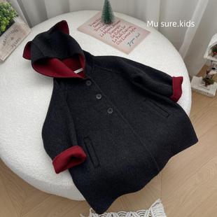 狐狸新款双面羊绒大衣可爱动物羊毛呢外套男童女童中长款