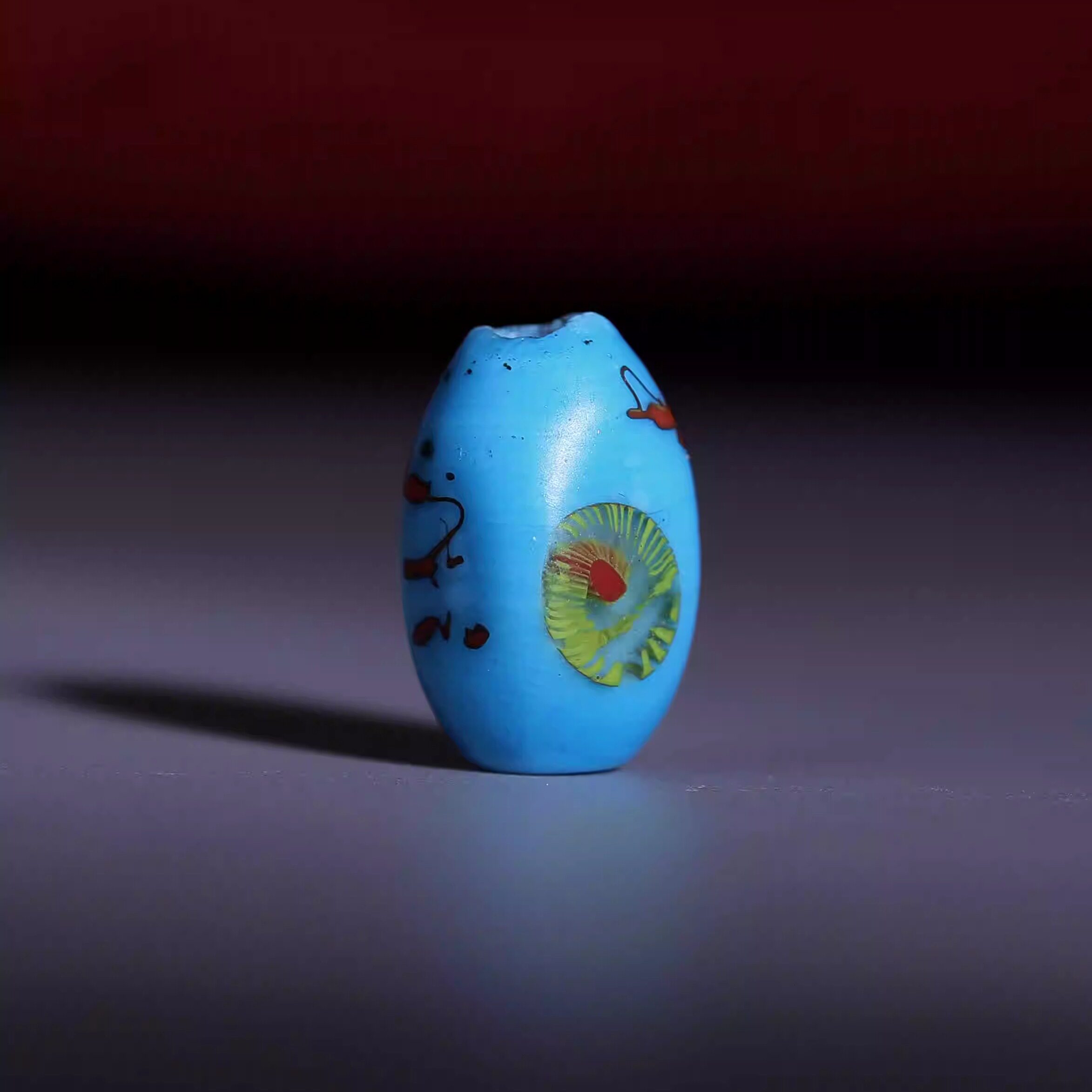 西藏清代凤眼蜻蜓眼藏传精品四面点彩老琉璃单珠佛珠配珠项链吊坠