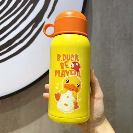BDuck小黄鸭双盖儿童保温杯316不锈钢水杯幼儿宝宝上学专用水壶