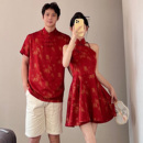 国风改良旗袍穿搭结婚订婚套装 夏装 一裙一衣新年衣服 情侣装 新中式
