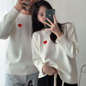 情侣装 超火毛衣白色红心拍结婚登记照领证穿搭红色新年衣服 秋冬季