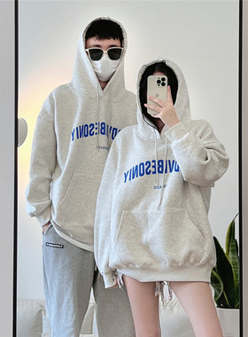 2025春季情侣装秋新款连帽卫衣灰色宽松ovesize大码棉冬季外套潮