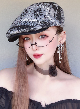 复古图案针织男女士鸭舌帽
