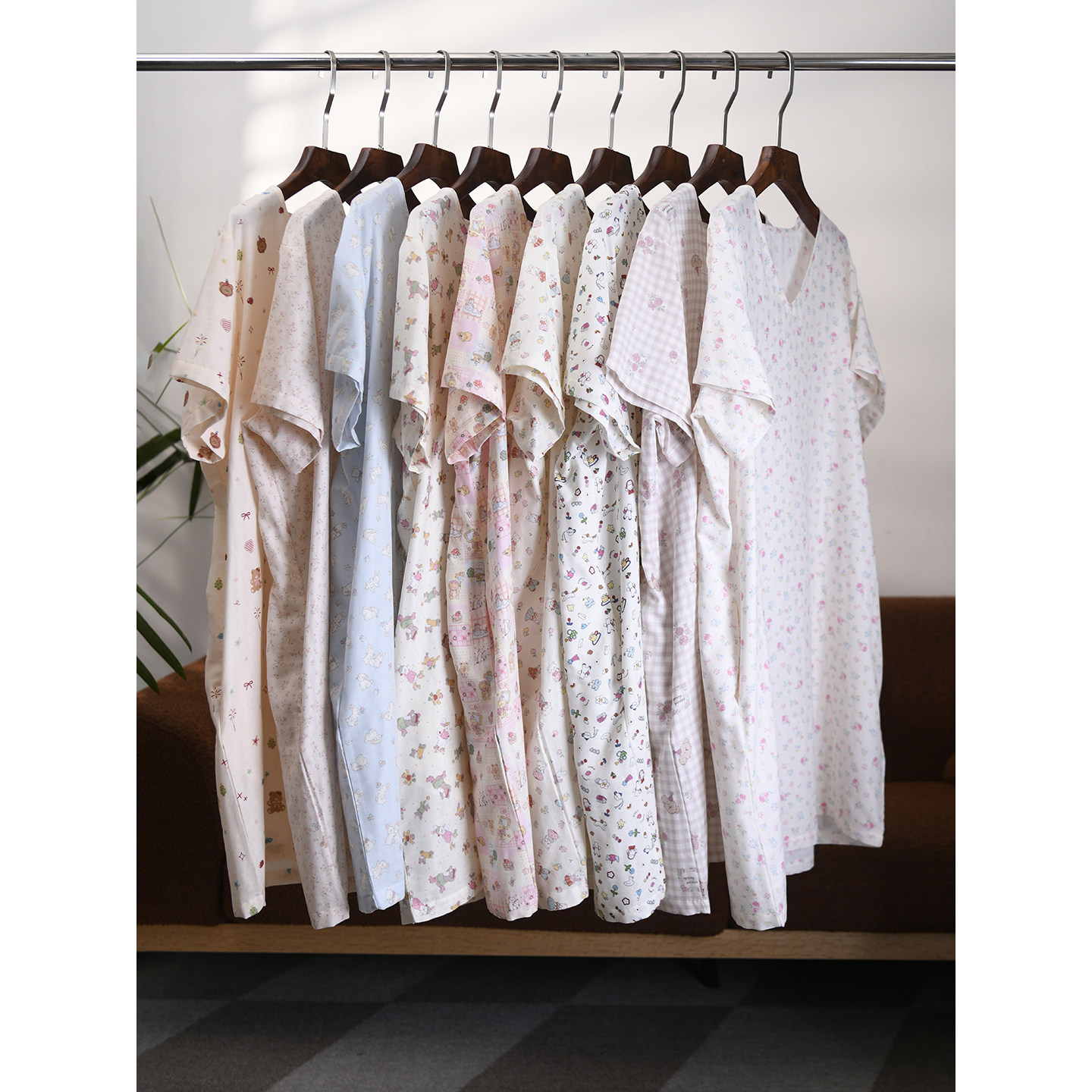 【颖颖家】多色入~日系童趣印花双层纱V领可外穿家居服睡裙W2375