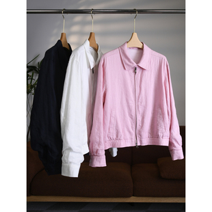 拉夫家哈灵顿进口雨丝纹亚麻薄外套双拉链可立领W1049 颖颖家