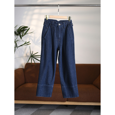 颖颖家 旺财外贸单 意大利打褶微阔裤脚翻边锥形九分牛仔裤 W1995