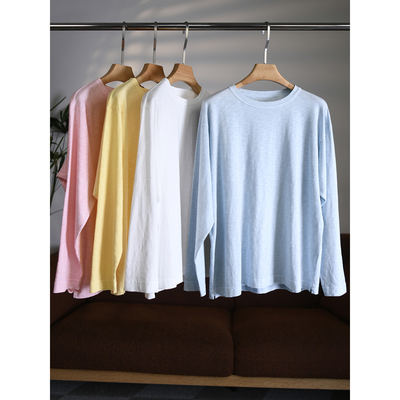 【颖颖家】R系列进口竹节棉草木染色多巴胺长袖圆领口袋T恤W1940