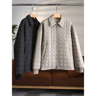 日系文艺小翻领螺纹袖 口小方格绗缝夹棉男友风宽松棉服外套W1836