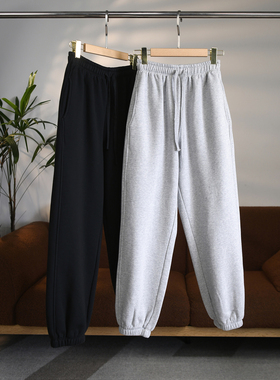 【颖颖家】日系口碑简约内里加绒松紧腰束脚宽松休闲裤卫裤 W1814