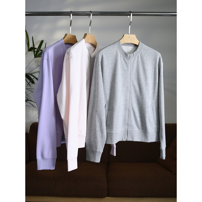 【颖颖家】清新减龄进口澳洲棉落肩罗纹立领拉链棒球服外套 W1598