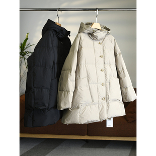 连帽羽绒服 中长款 W1801 日系文艺95白鹅绒廓形宽松插肩袖 颖颖家