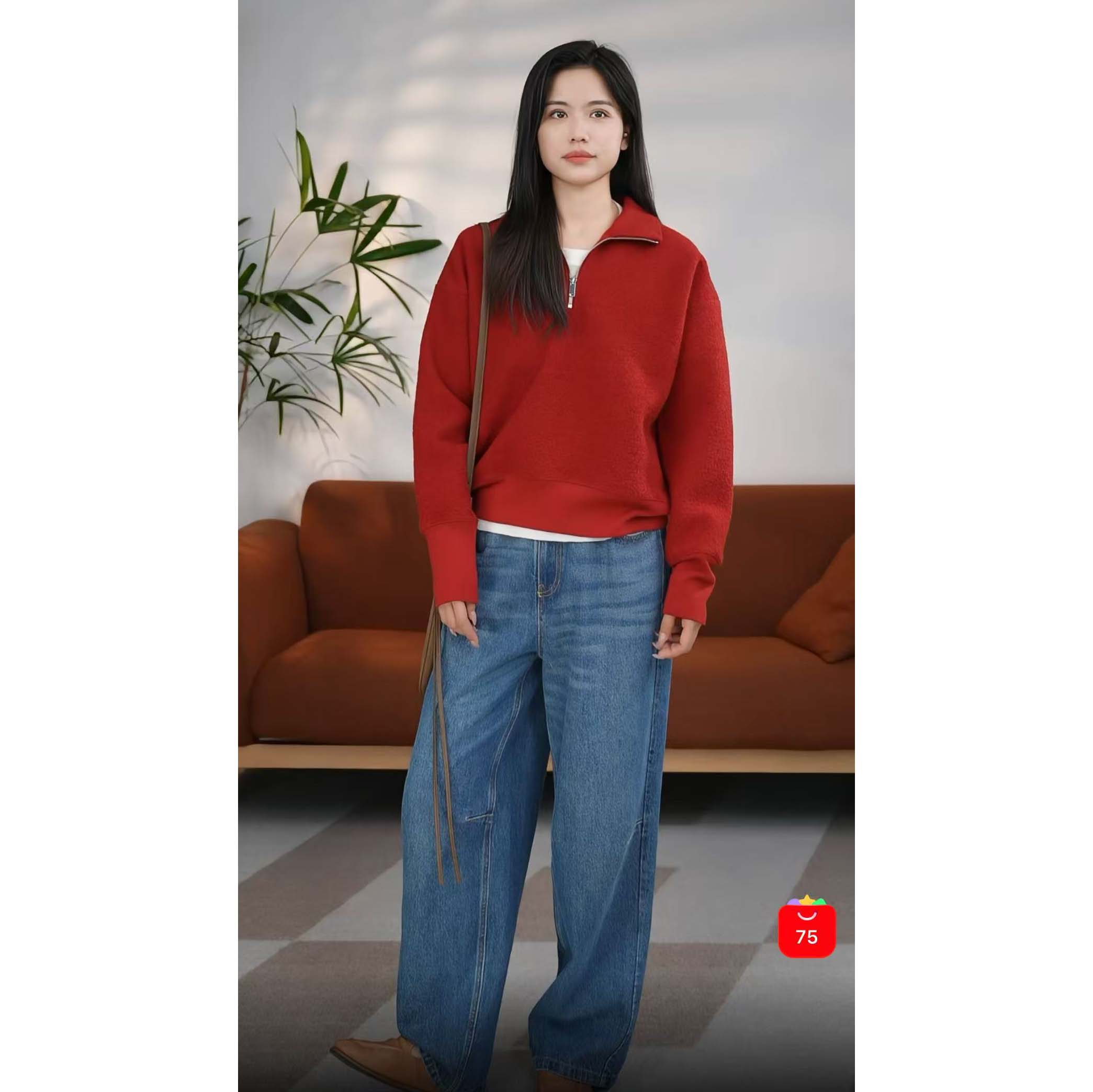 【颖颖家】早秋新款 强压缩羊毛混纺半拉链套头卫衣宽松减龄W1320