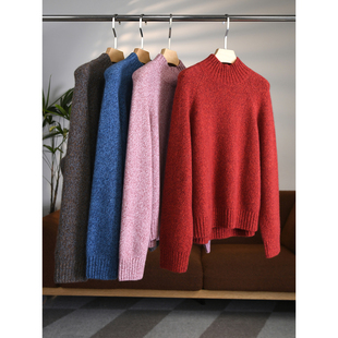 颖颖家 康宝莱半高领加厚山羊绒白厂丝花纱插肩袖宽松羊绒衫W1864