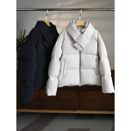 旺财系列定制面料简约绗缝立领带围巾加厚鹅绒羽绒服面包服 W1705