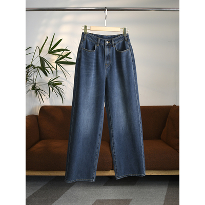 旺财系列柔软显瘦进口斜纹棉丹宁复古蓝高腰直筒阔腿牛仔裤 W1698