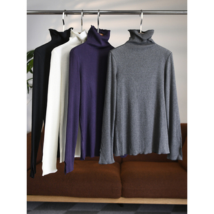 万能叠搭设计感轻熟风W1855 木耳边高领坑条针织打底衫 颖颖家