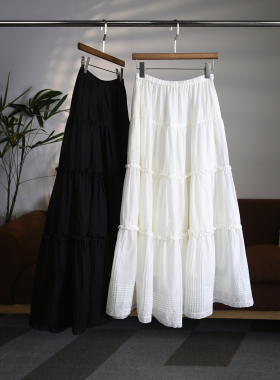 【颖颖家】田园风双层轻薄莼棉拼接蕾丝花边松紧腰A摆蛋糕裙W2075