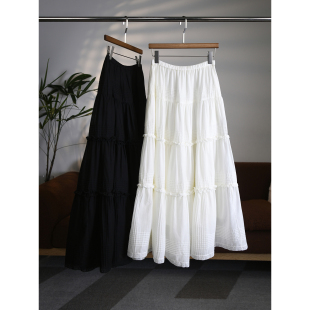 田园风双层轻薄莼棉拼接蕾丝花边松紧腰A摆蛋糕裙W2075 颖颖家