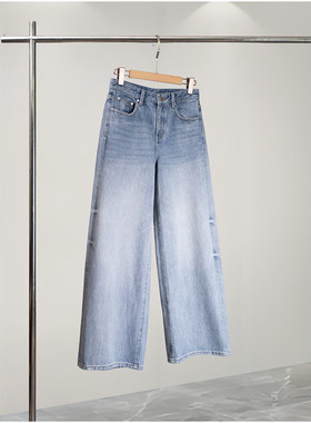 【颖颖家】意大利BERTO丹宁斜纹褶皱纹理磨损裤脚阔腿牛仔裤W2565