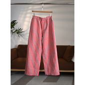 颖颖家 日系复古时髦红白格子裤 松紧腰阔腿显瘦松弛慵懒风W1850