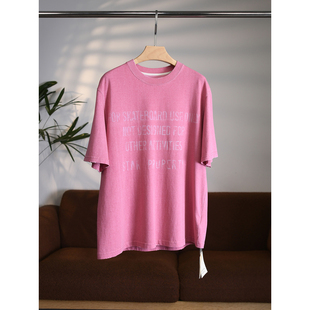 颖颖家【粉系街头焦点】复古做旧宽松字母T恤 男女同款W1935