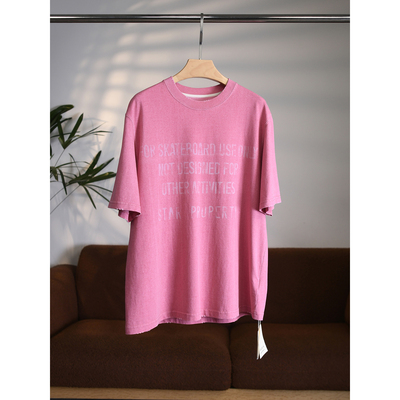 颖颖家【粉系街头焦点】复古做旧宽松字母T恤 男女同款W1935