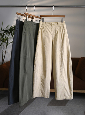 【颖颖家】高支高密莼棉立裁多片拼接微皱阔版弯刀休闲裤W2060