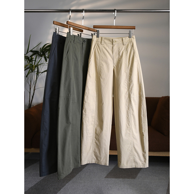 【颖颖家】高支高密莼棉立裁多片拼接微皱阔版弯刀休闲裤W2060