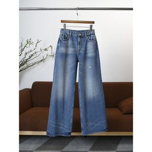 【颖颖家】洗水超好看 日本进口冈山牛仔 破洞阔腿裤 女 W1282