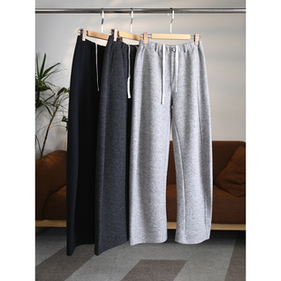 颖颖家 W1769 慵懒轻软毛呢感羊毛混纺一粒扣松紧腰抽绳休闲弯刀裤